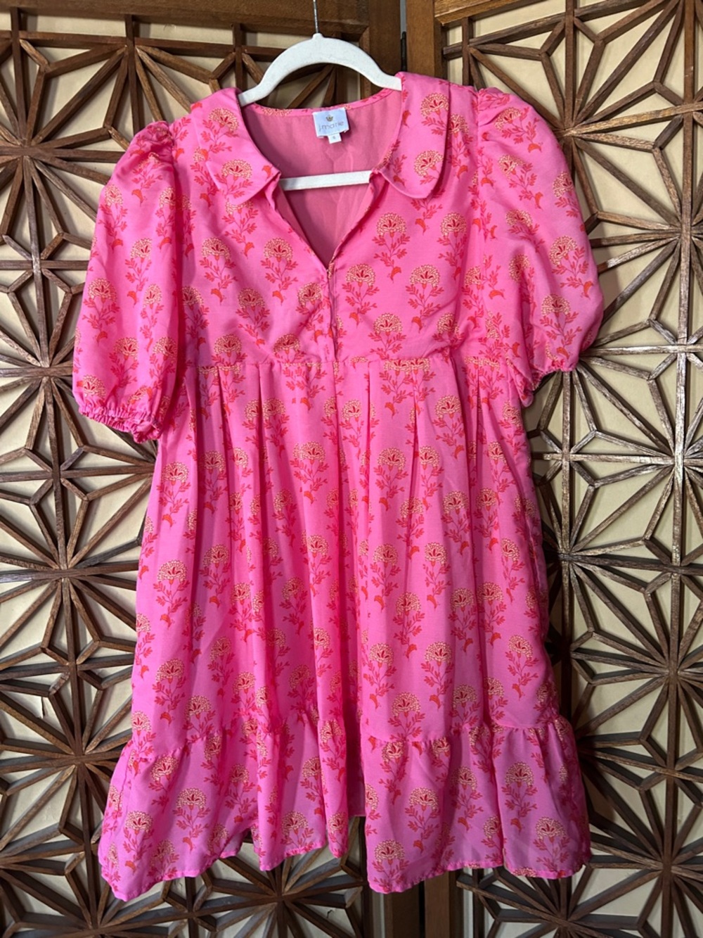 j.marie Pink Floral Mini Dress with Puff Sleeves small